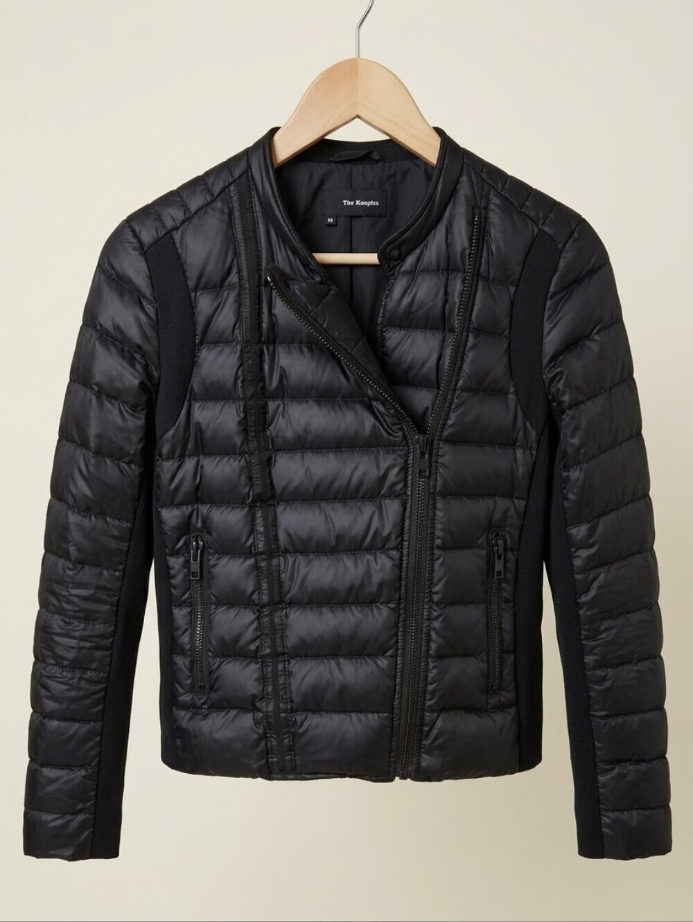 The Kooples Black Asymmetrical Zip Quilted Down Puffer Jacket - Size XS